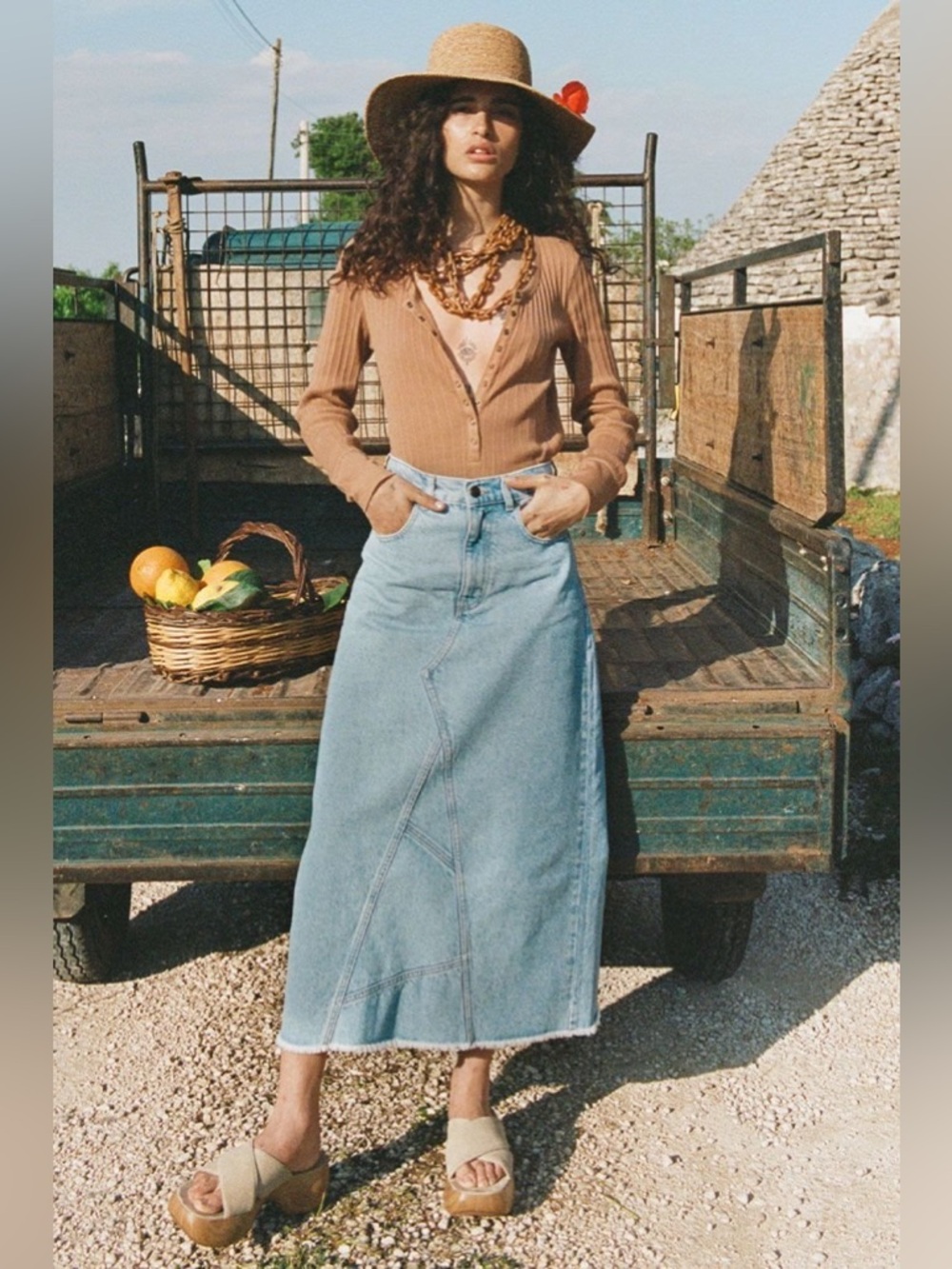 Spell Eve Denim Skirt in‎ Sun Washed Blue Size XS